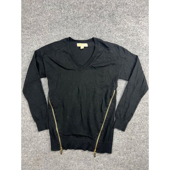 Michael Kors Sweaters - Michael Michael Kors Angora Sweater Women's S Black V Neck Pullover Gold Zippers